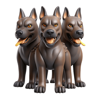 radiant distinctive Cerberus, three-headed dog, guarding underworld, NO BACKGROUND with Transparent Background. png