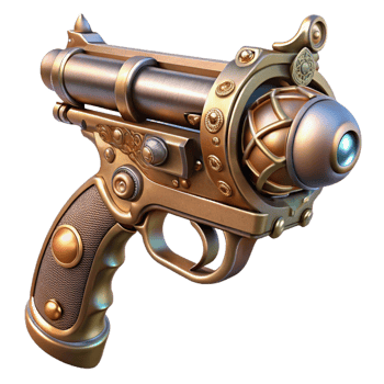 sumptuous mid-century Steampunk pistol with ornate engravings and a pearl handle. NO BACKGROUND with Transparent Background. 4K png