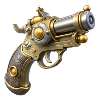 splendid notable Steampunk pistol with ornate engravings and a pearl handle. NO BACKGROUND with Transparent Background. png