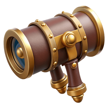 serene calm elegant Steampunk telescope with brass fittings and a leather lens cap. NO BACKGROUND with Transparent Background. gallery standard png