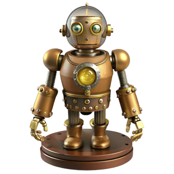 splendid nostalgic gothic Steampunk automaton, intricate clockwork figure. NO BACKGROUND with Transparent Background. exclusive png