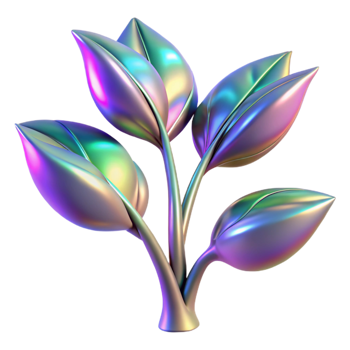ethereal striking Bioengineered alien plant with iridescent leaves. NO BACKGROUND with Transparent Background. high quality png