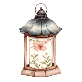 Floral lantern illustration on transparent background. png