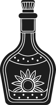Sun Emblem Liquor Bottle - Black Silhouette Decorative Alcohol Icon for Beverage Design vector