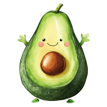 A cute cartoon avocado art on transparent background. png