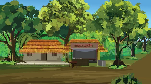 2D cartoon village background 2d Forest scene vector