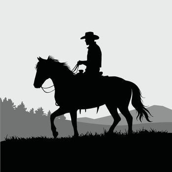 Cowboy riding a horse in a beautiful landscape silhouette vector