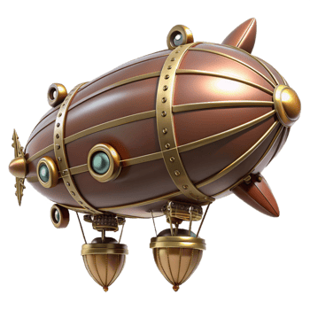 stunning distinguished Steampunk zeppelin miniature with intricate details and propellers. NO BACKGROUND with Transparent Background. png
