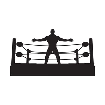WWE ring with a wrestling match in progress silhouette black vector