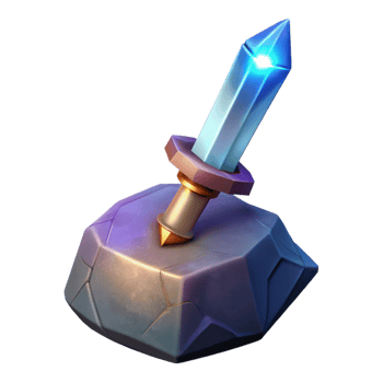 breathtaking coveted A gleaming magical sword, embedded in a stone. NO BACKGROUND with Transparent Background. png