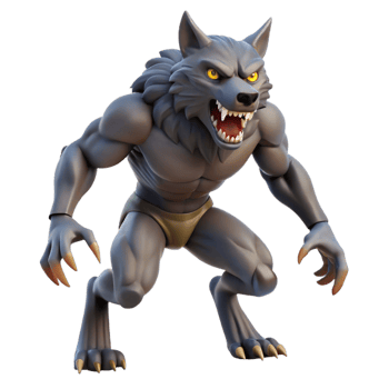 ethereal mesmerizing A fierce werewolf mid-transformation, NO BACKGROUND with Transparent Background. professional png