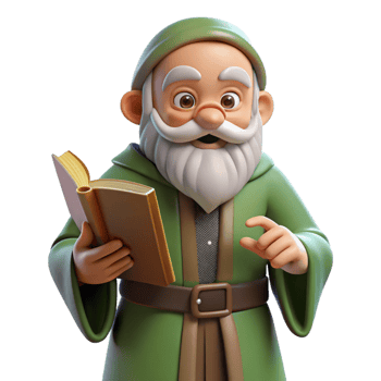 coveted creative A wise old sage with a book, NO BACKGROUND with Transparent Background. studio quality png