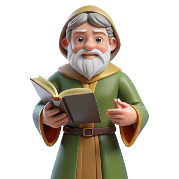 whimsical mesmerizing A wise old sage with a book, NO BACKGROUND with Transparent Background. premium png