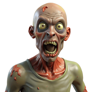 pristine gothic A terrifying zombie with decaying flesh, NO BACKGROUND with Transparent Background. studio quality png