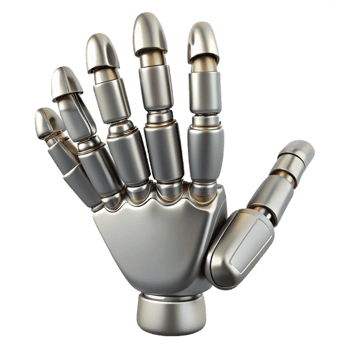 gorgeous distinctive Robot hand, metallic fingers, articulated joints. NO BACKGROUND with Transparent Background. png