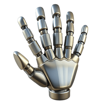 glorious harmonious modern Robot hand, metallic fingers, articulated joints. NO BACKGROUND with Transparent Background. authentic png