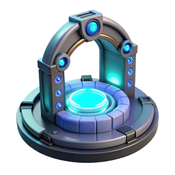 majestic avant-garde Teleportation device, glowing portal, futuristic technology. NO BACKGROUND with Transparent Background. top-tier png