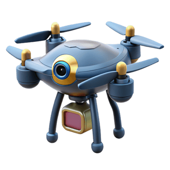 exquisite retro Security drone, armed, flying surveillance. NO BACKGROUND with Transparent Background. handcrafted png