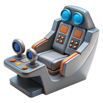 vibrant tranquil traditional Spaceship cockpit, pilot seat, control panel. NO BACKGROUND with Transparent Background. refined png