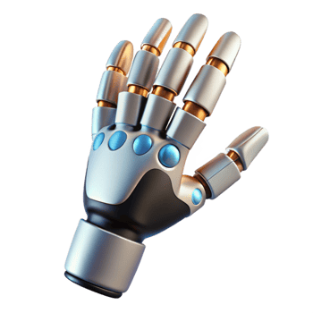 passionate dazzling Cybernetic hand, prosthetic limb, advanced technology. NO BACKGROUND with Transparent Background. expertly shot png