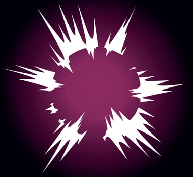 Purple Energy Explosion with Sharp Edges. A powerful energy burst effect in bright purple and white tones, radiating sharp lightning-like spikes outward. vector
