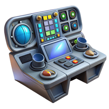 wonderful notable Spaceship cockpit control panel, complex buttons, digital displays. NO BACKGROUND with Transparent Background. png