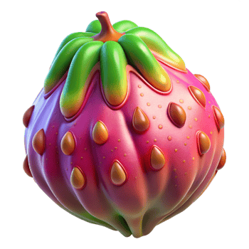 breathtaking geometric Alien fruit, strange shape, vibrant colors, otherworldly texture. NO BACKGROUND with Transparent Background. fine detail png