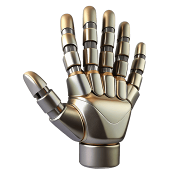 impressive energetic modern Cyborg hand, metallic fingers, human skin, advanced technology. NO BACKGROUND with Transparent Background. museum quality png