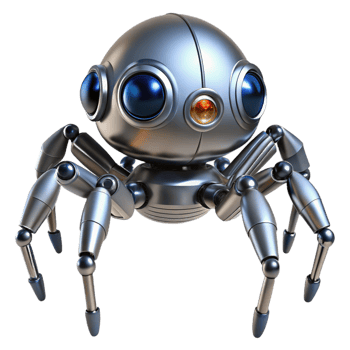 elegant creative Robot spider, metallic legs, multiple eyes, advanced sensors. NO BACKGROUND with Transparent Background. flawless png