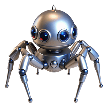 sumptuous mysterious industrial Robot spider, metallic legs, multiple eyes, advanced sensors. NO BACKGROUND with Transparent Background. genuine png