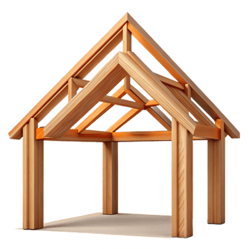 elegant unparalleled Wooden roof truss NO BACKGROUND with Transparent Background. png