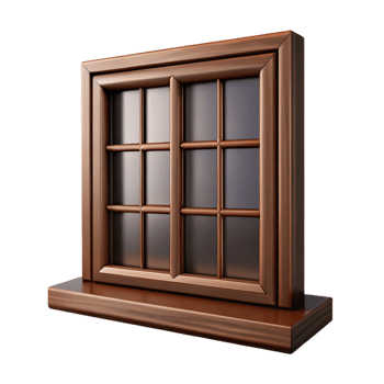 picturesque unforgettable Window frame made of dark wood NO BACKGROUND with Transparent Background. png