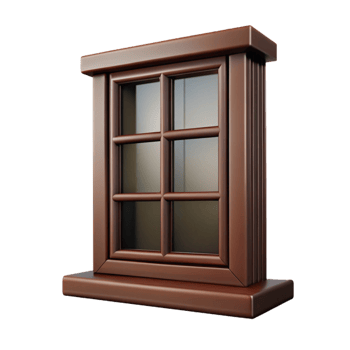dramatic passionate industrial Window frame made of dark wood NO BACKGROUND with Transparent Background. genuine png