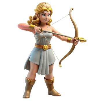 pristine retro Artemis, Goddess of the Hunt, with bow and arrow, NO BACKGROUND with Transparent Background. top-tier png