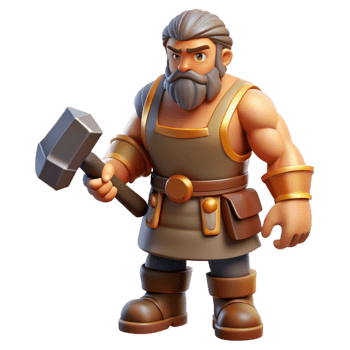 unparalleled avant-garde Hephaestus, God of the Forge, holding hammer, NO BACKGROUND with Transparent Background. artisan png