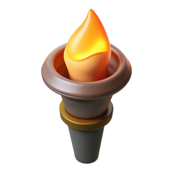 immaculate distinctive A single, burning torch casting a warm glow. NO BACKGROUND with Transparent Background. png