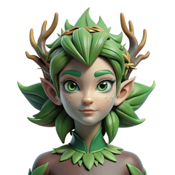 alluring mysterious artistic A beautiful dryad with bark-like skin and leafy hair. NO BACKGROUND with Transparent Background. artisan png