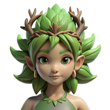 nostalgic extraordinary A beautiful dryad with bark-like skin and leafy hair. NO BACKGROUND with Transparent Background. museum quality png