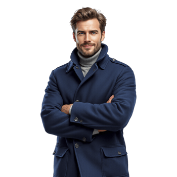 A man in a blue coat posing for the camera png