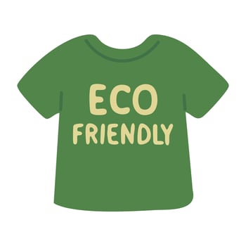 Green eco-friendly t-shirt with lettering. Cartoon flat doodle clipart for sustainable lifestyle. vector