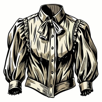 Elegant Vintage Blouse Illustration with Bow and Puff Sleeves vector