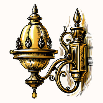 Ornate Vintage Wall Lantern Illustration with Gold Accents vector