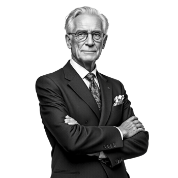 A black and white photo of a man in a suit png