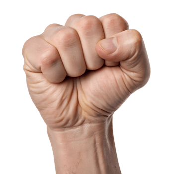 A human fist with fair skin, closed and facing up, in a transparent background png