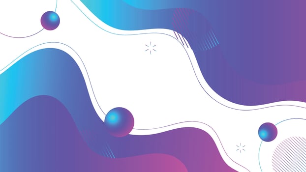 Futuristic abstract background with flowing gradient waves and glowing spheres in vibrant blue and purple tones perfect for modern design themes vector