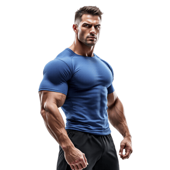Muscular man in blue shirt posing for the camera png