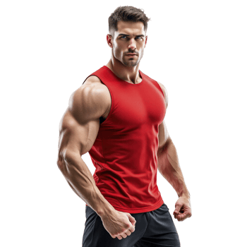 A man in a red tank top posing png