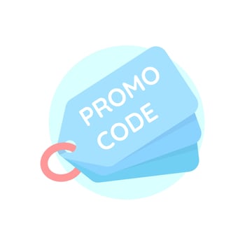 Blue promo code, discount, sale iocns on a white background. Flat design illustration. graphics vector