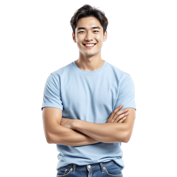 A young man in a blue t - shirt and jeans png