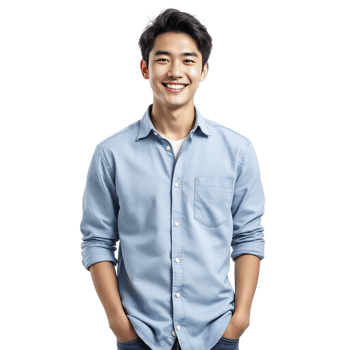 Young man in blue shirt smiling png
